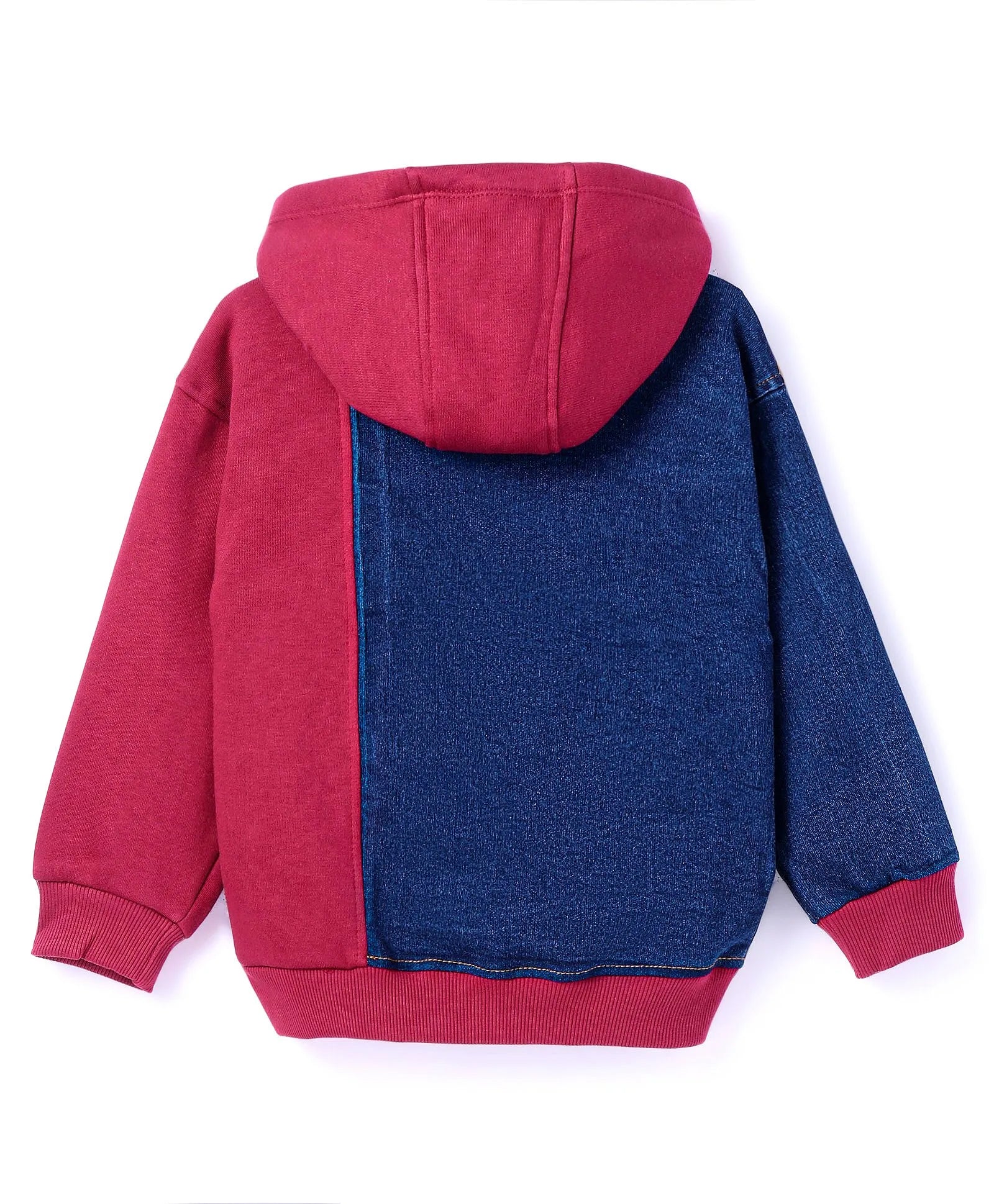 Maroon & Denim Blue Colorblock Hoodie with Kangaroo Pocket