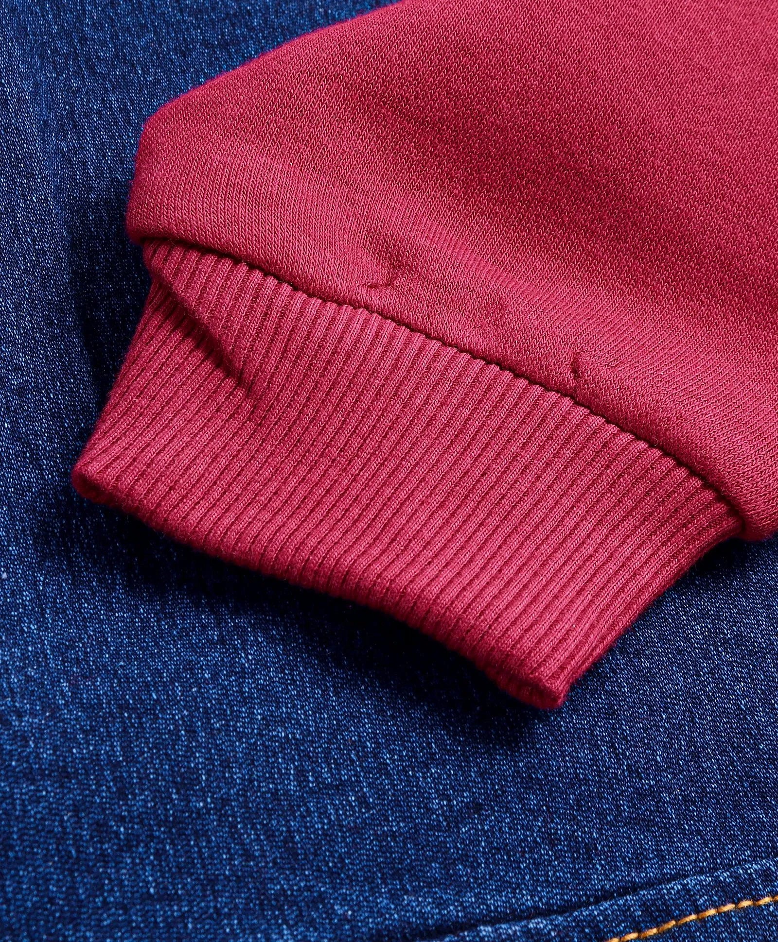 Maroon & Denim Blue Colorblock Hoodie with Kangaroo Pocket
