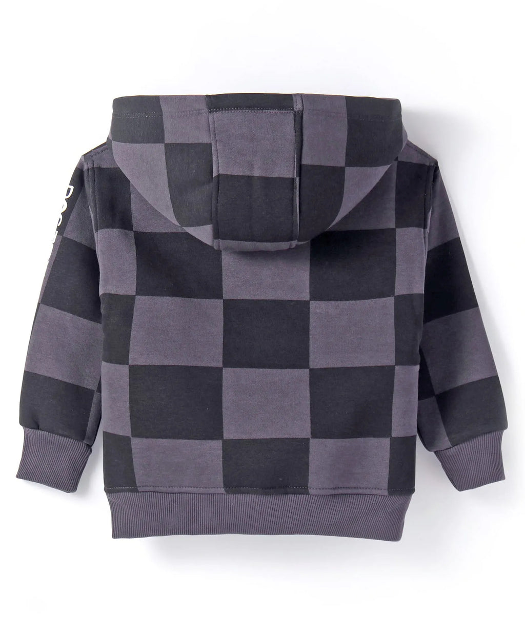 Charcoal Checkered Hoodie with Number Patch & Slogan Print