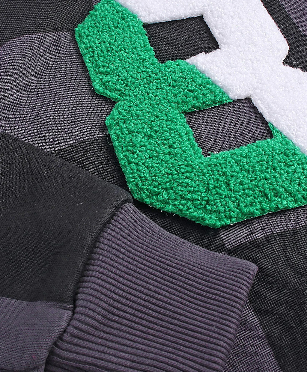 Charcoal Checkered Hoodie with Number Patch & Slogan Print