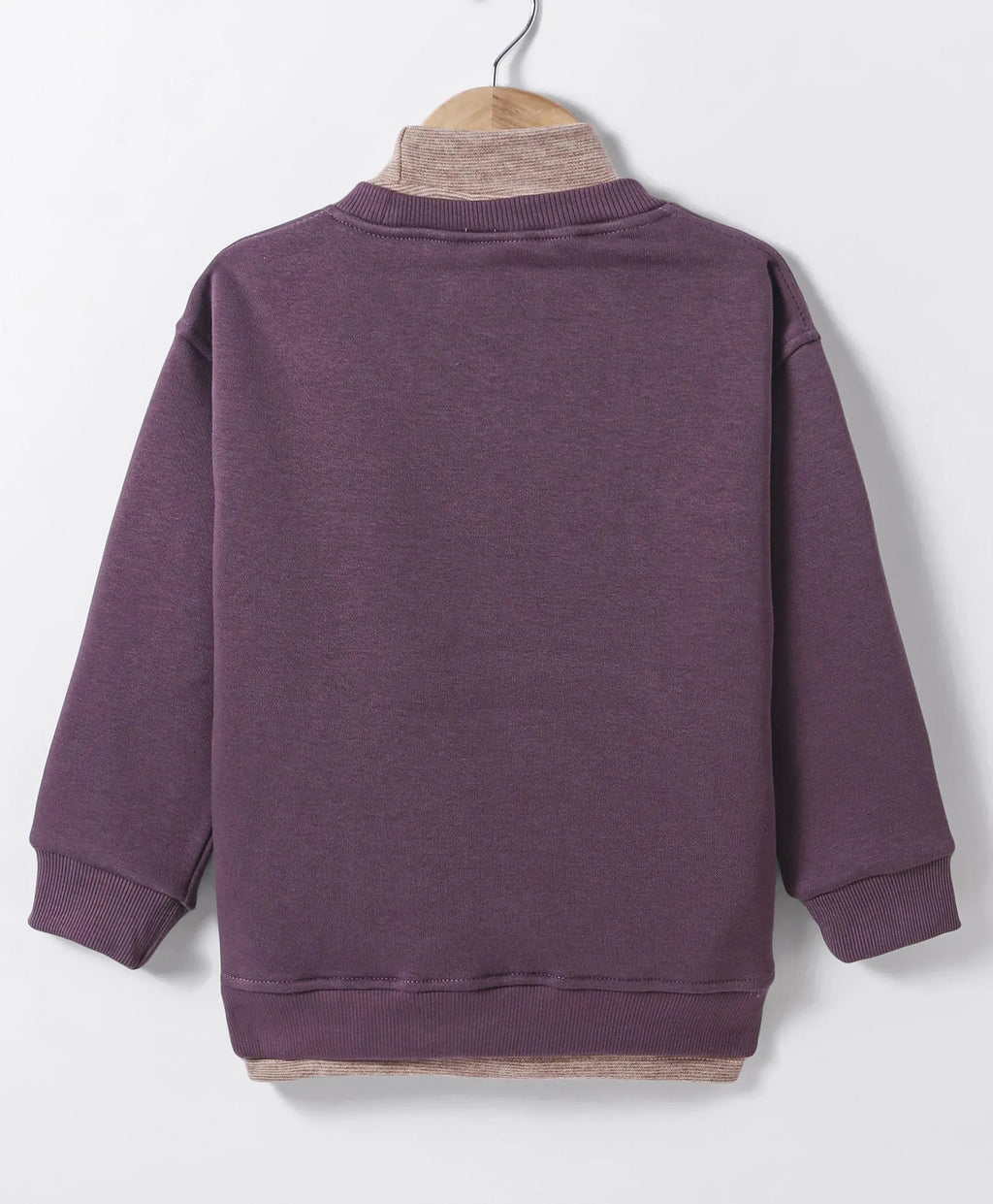 Purple Sweatshirt with Contrast Mock Neck & Kangaroo Pocket