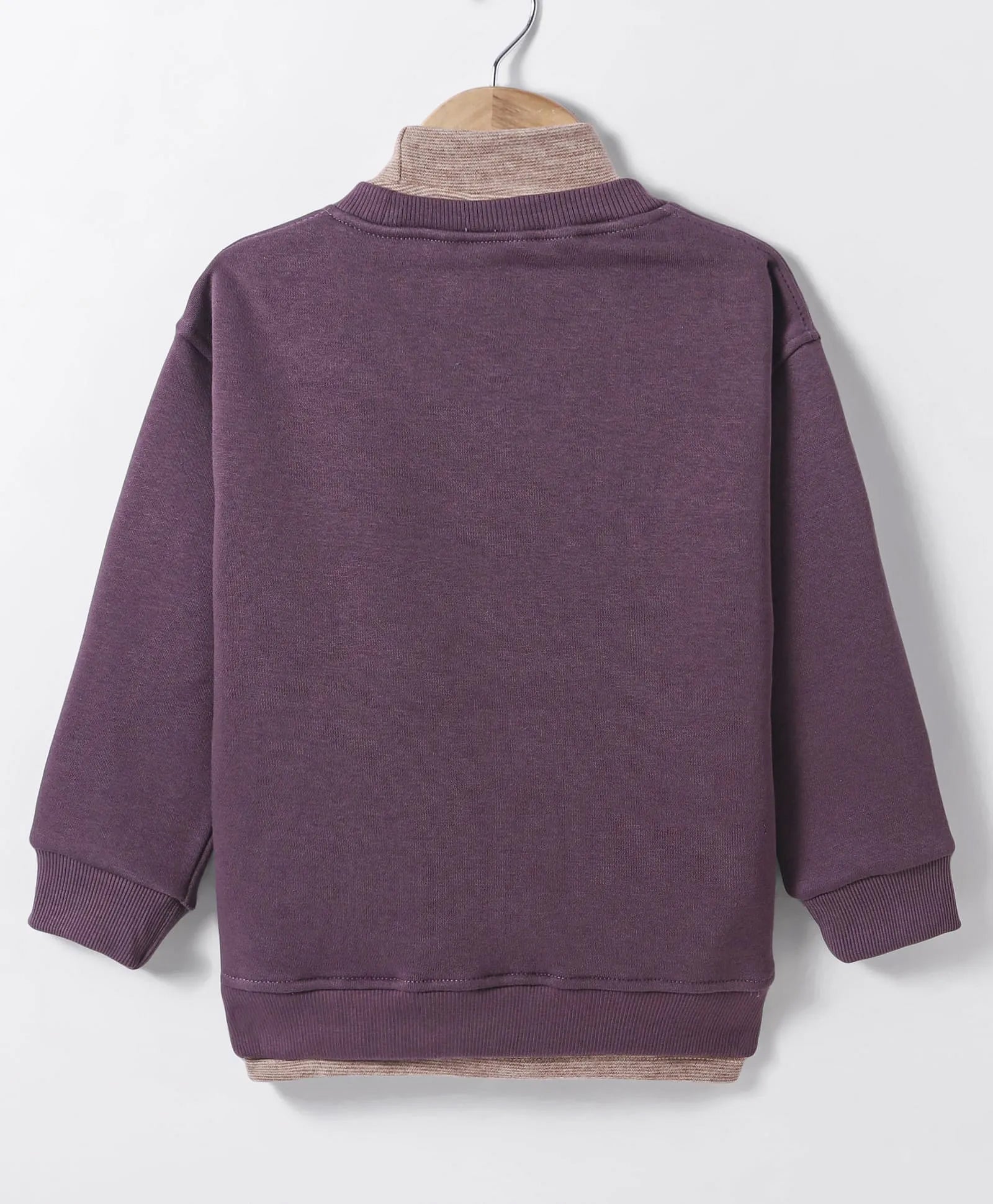 Purple Sweatshirt with Contrast Mock Neck & Kangaroo Pocket