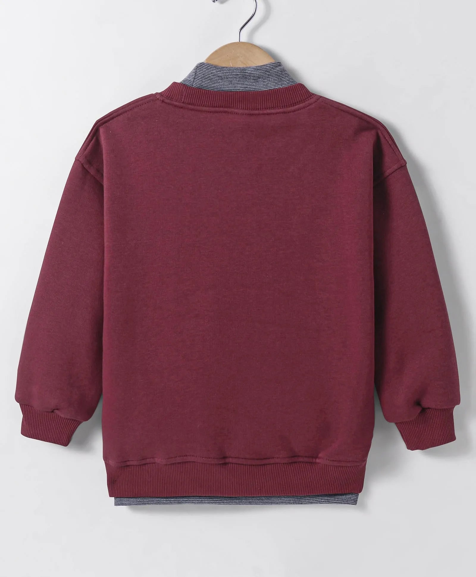 Maroon Sweatshirt with Contrast Grey Mock Neck & Kangaroo Pocket