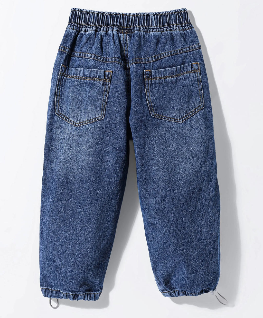 Boys' Dark Blue Washed Denim Cargo Joggers with Drawstring Hem