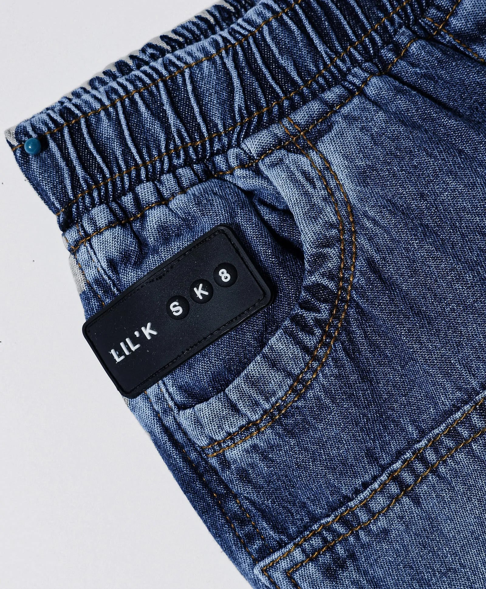 Boys' Dark Blue Washed Denim Cargo Joggers with Drawstring Hem