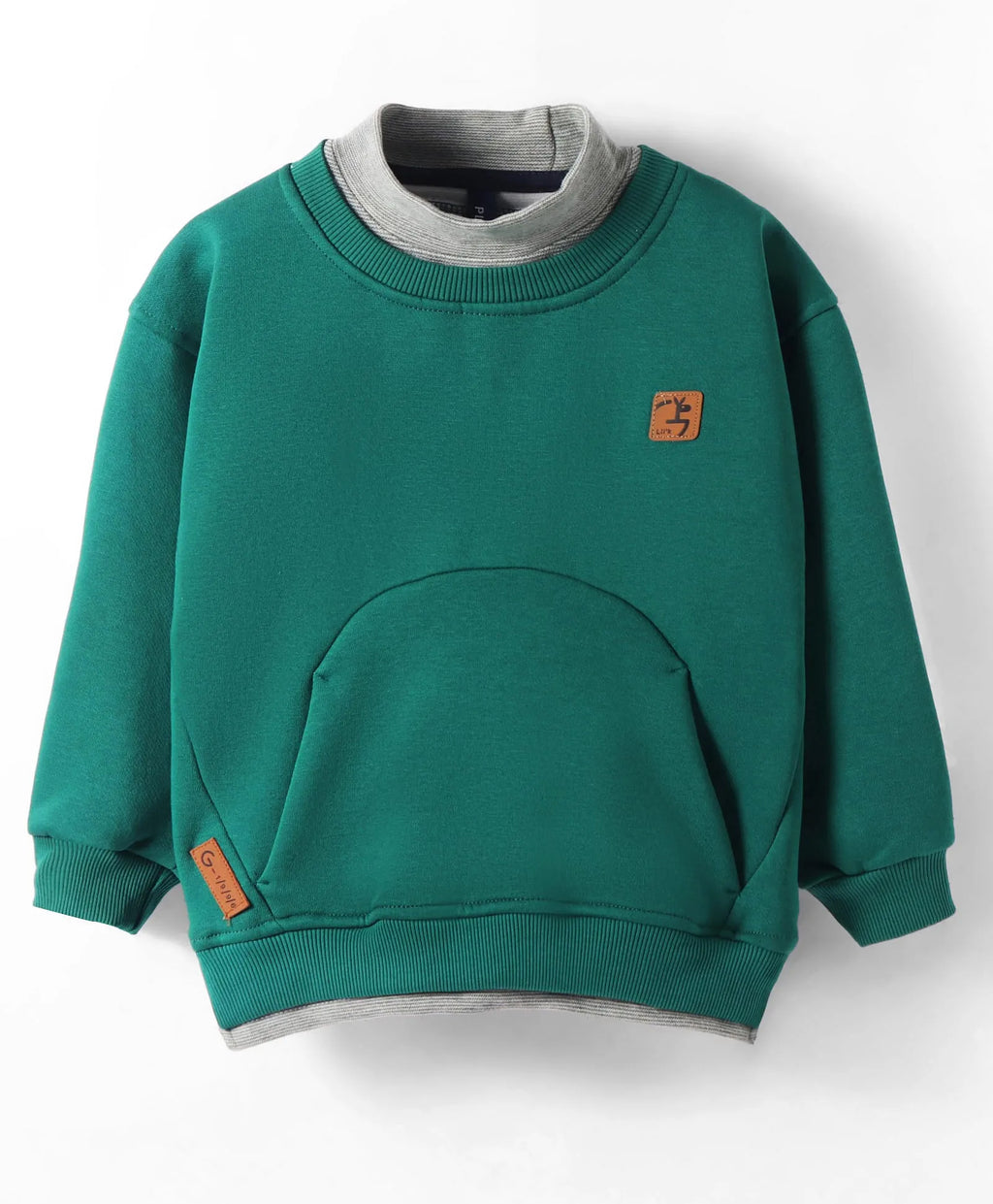 Green Sweatshirt with Mock Neck & Kangaroo Pocket